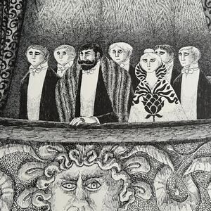 Edward Gorey The Balcony Art Print 16x11" Blue Aspic Illustration ~260217-WH 776